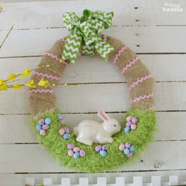 Add Greenery to your Bunny Burlap Wreath