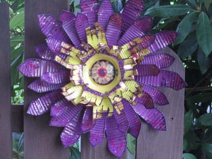 Metallic Garden Wall Sculpture with Corrugated Metal Petals