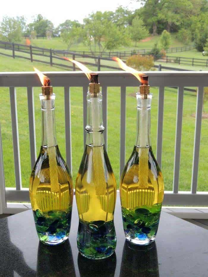 Repurposed Glass Bottle Tiki Torches for Outdoor Lighting