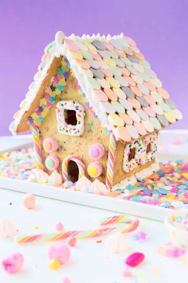 Use Confetti Decor for a Colorful Gingerbread House