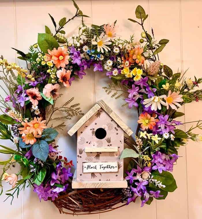 Vibrant Floral Birdhouse Wreath