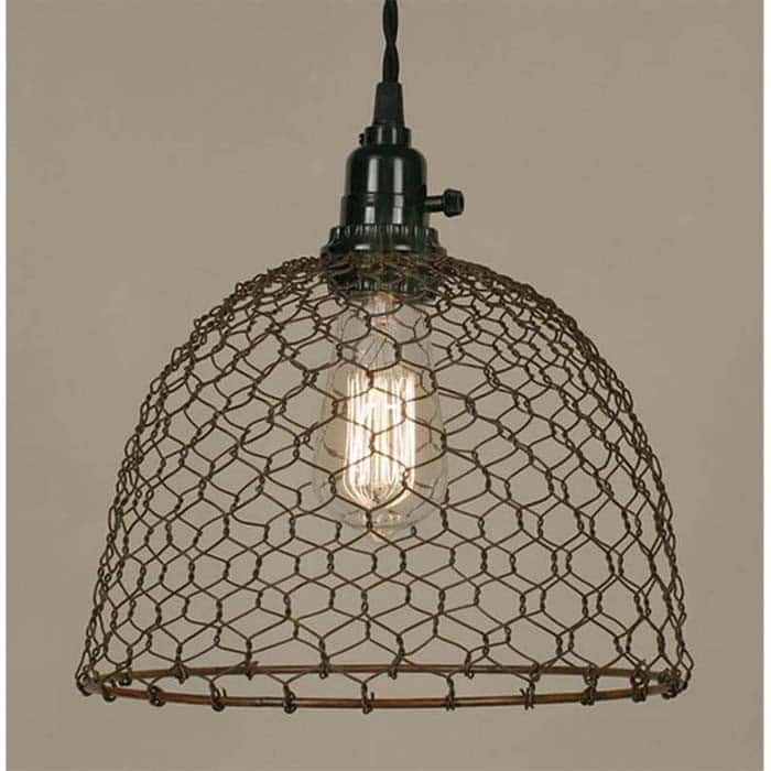 Pendant Lamp With Chicken Wire & Edison Bulb