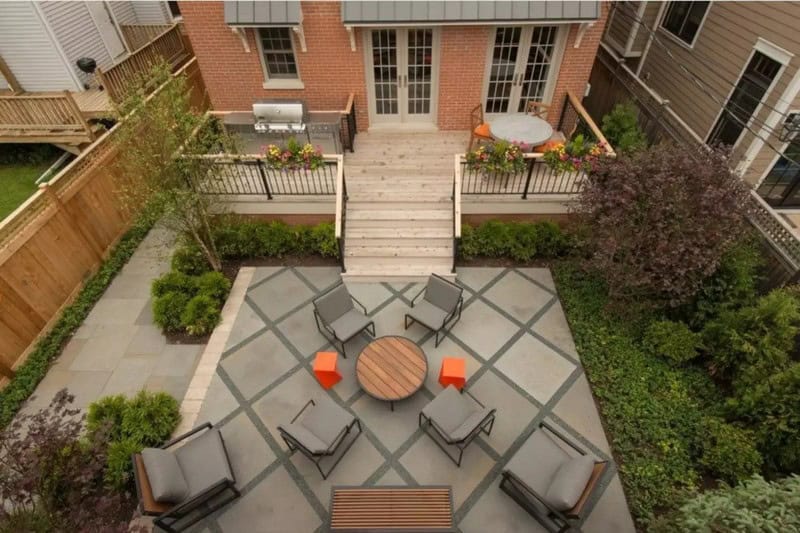 Modern Patio Surrounded By Gardens