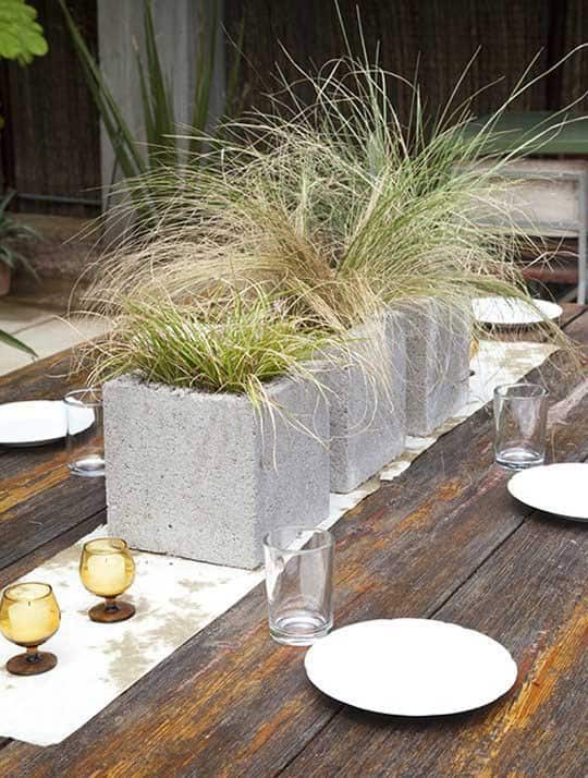 Bring Life to Your Tablerunner with Cinder Block Grass Planters