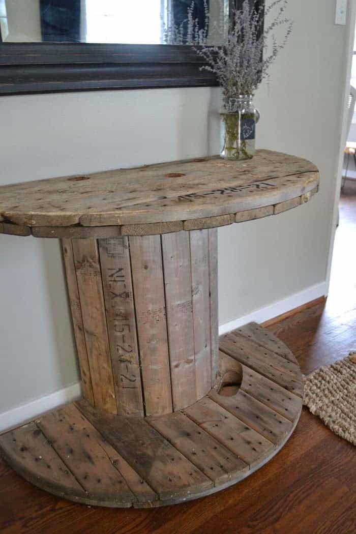 Add Quaint Charm with a Wire Spool Entryway Table