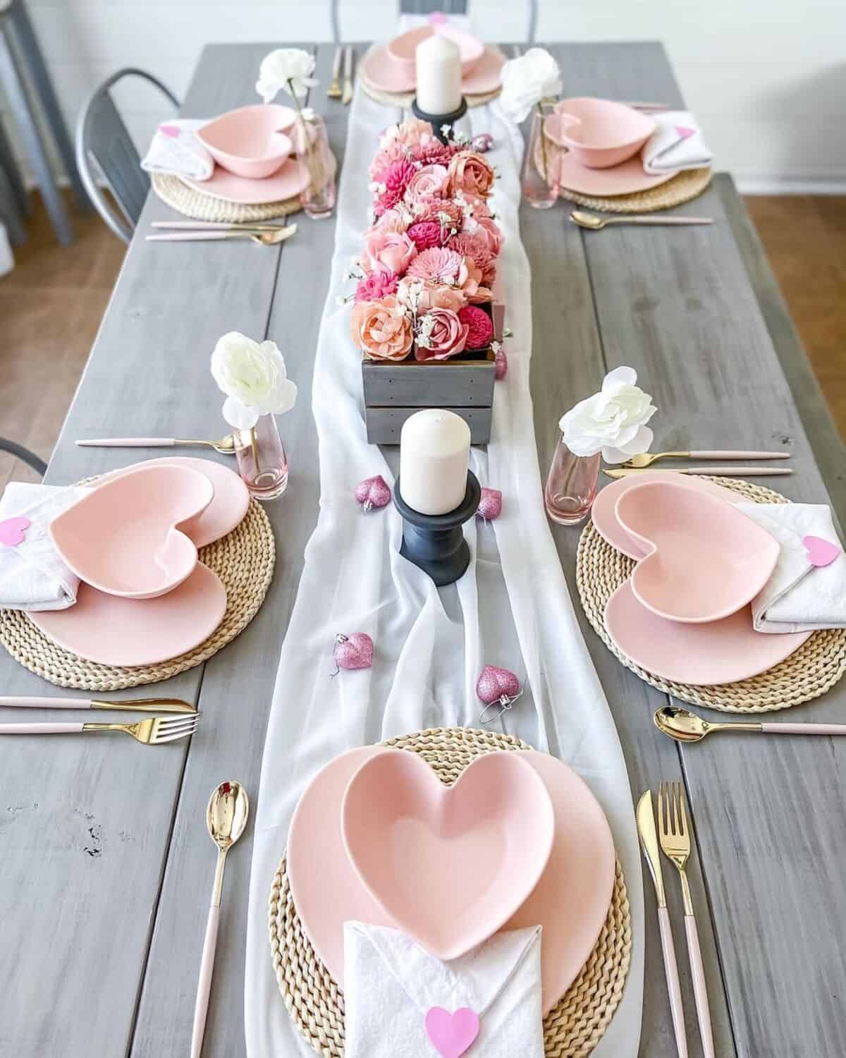 Pink Service Set And A Matching Floral Centerpiece