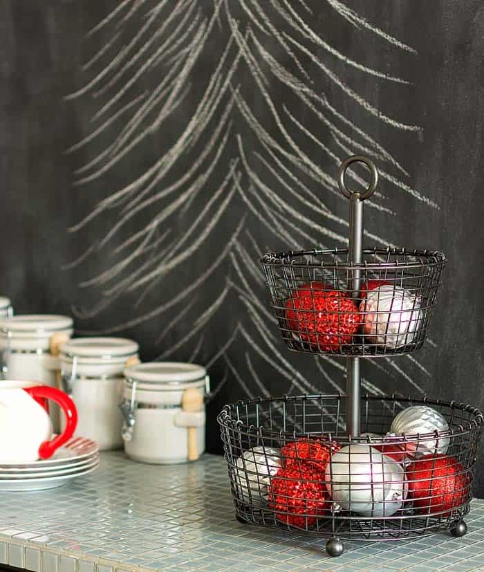 Transform a Kitchen Wire Basket with Christmas Ornaments