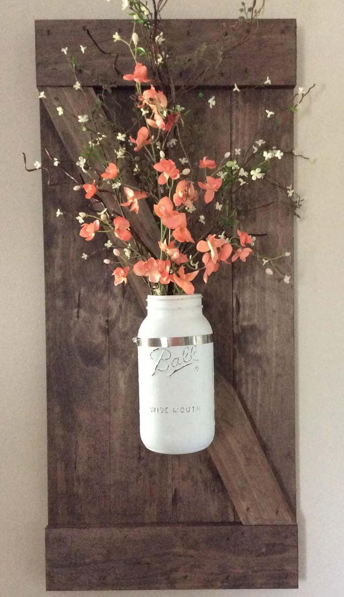 Barn Door Mounted Mason Jar Vase