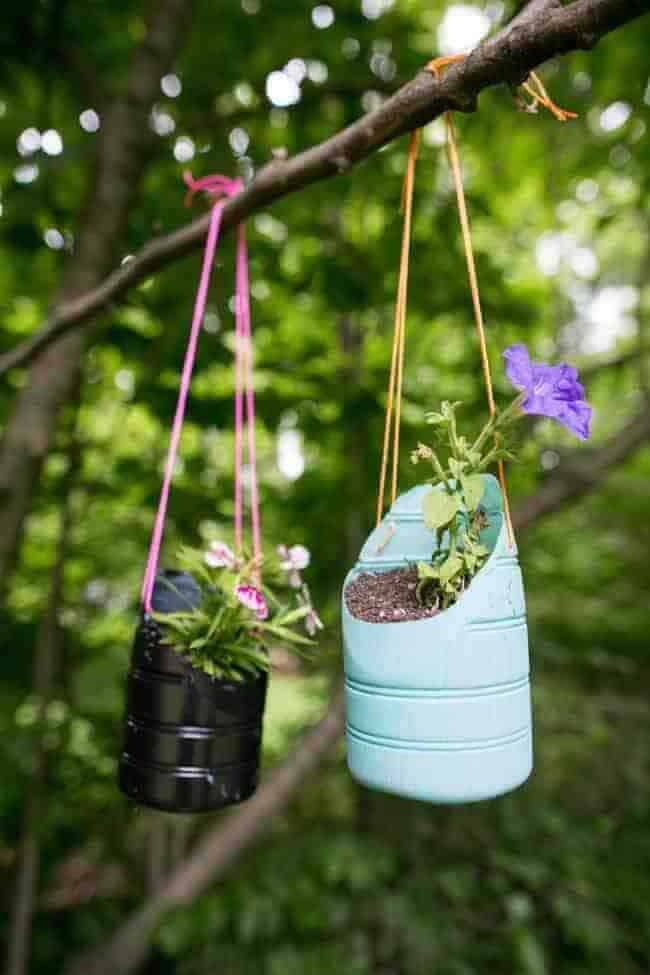 Upcycled Painted Water Bottle Planters