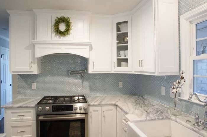 Curved Milk Glass Tile Backsplash