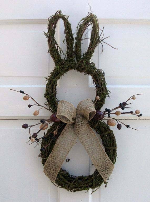 Rustic Bunny Wreath with Grapevines and Burlap Ribbon