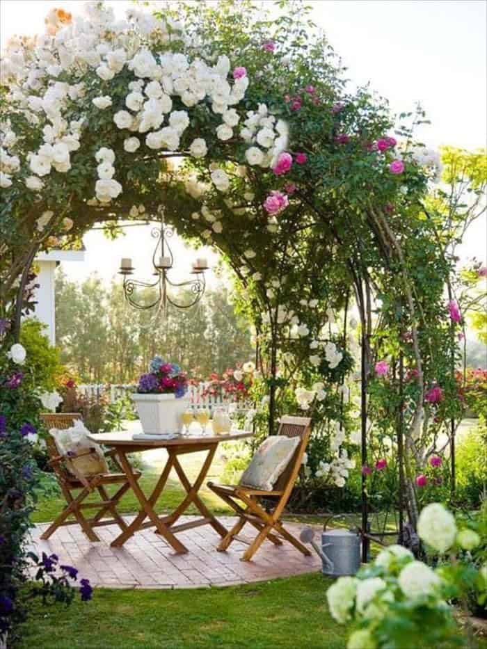 Enchanting Flower Arch Entertaining Area