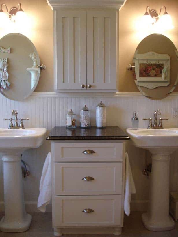 Separate Two Bathroom Sinks with a Stylish Cabinet