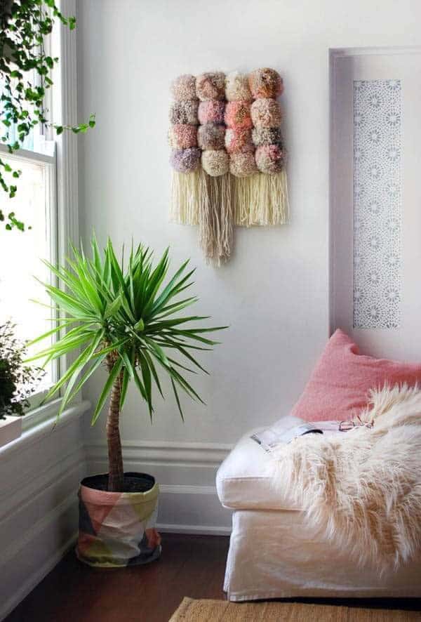 Puff Ball and Tassel Fuzzy Wall Hanging