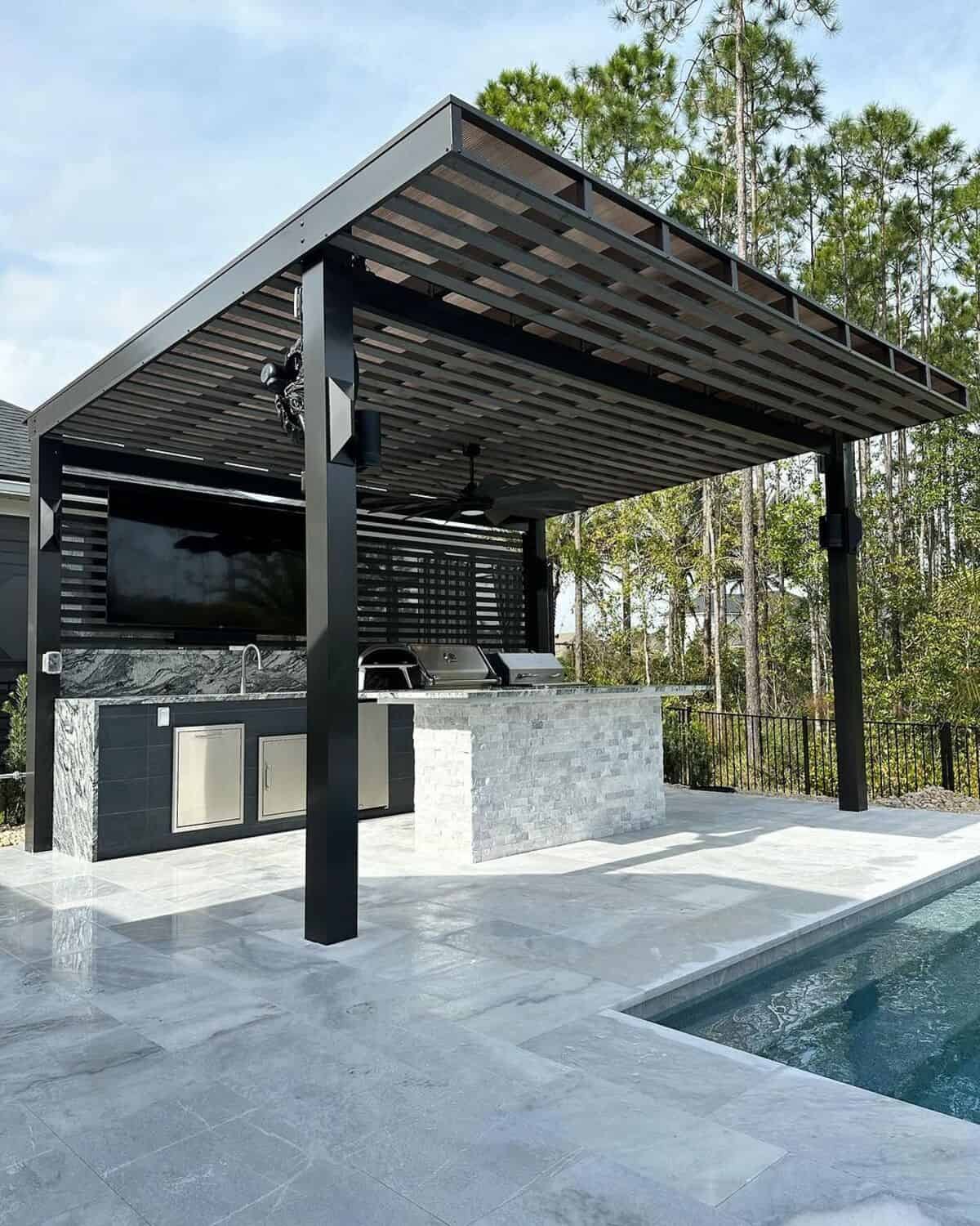 Modern Pool Bar And Kitchen Combo