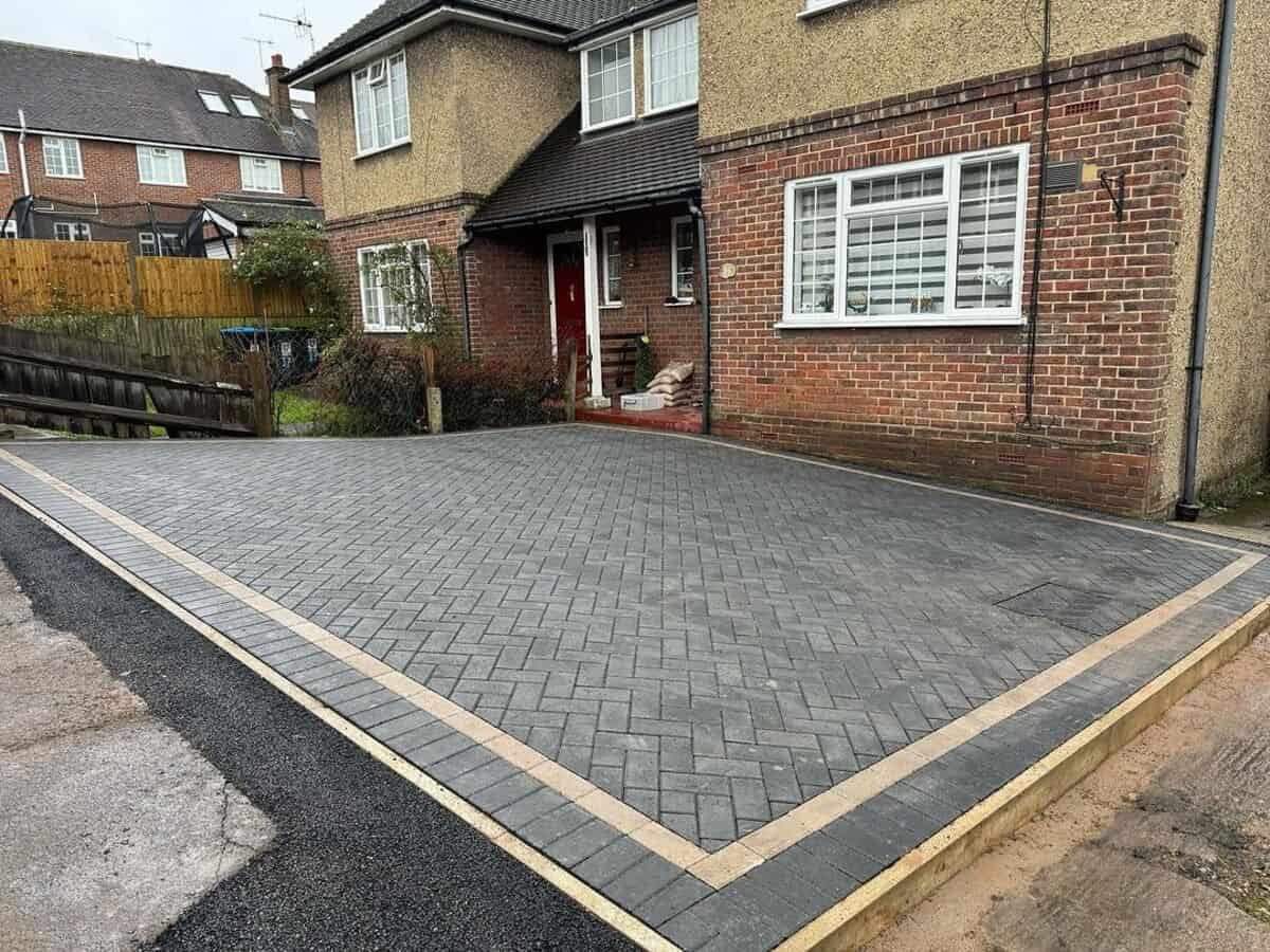 Herringbone Driveway With Straight Edging