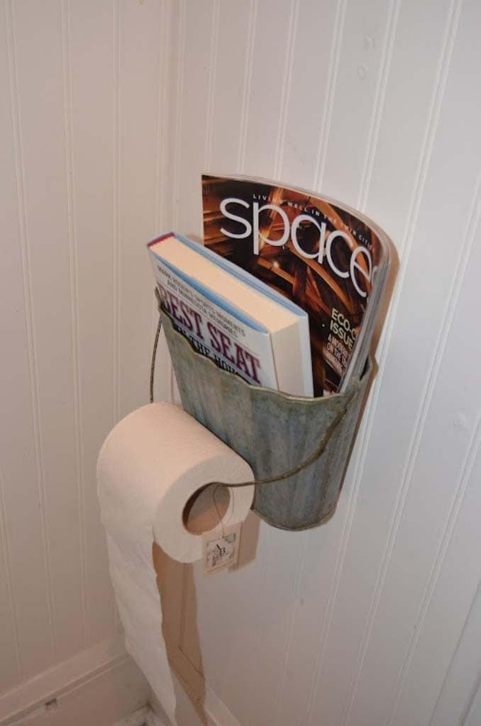 Repurposed Galvanized Steel Bucket Toilet Paper Holder