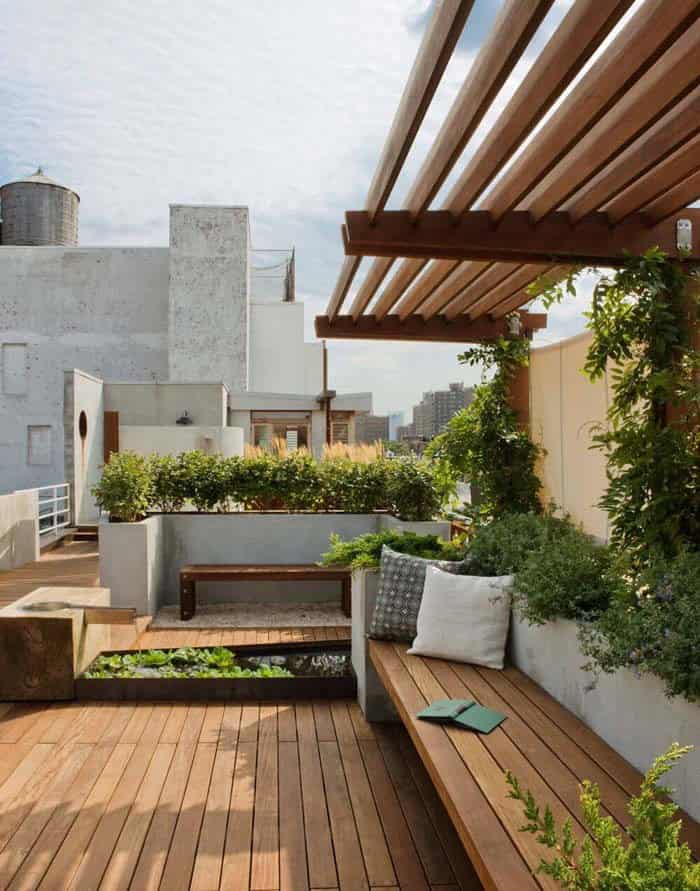 Contemporary Rooftop Terrace with Built-in Planters