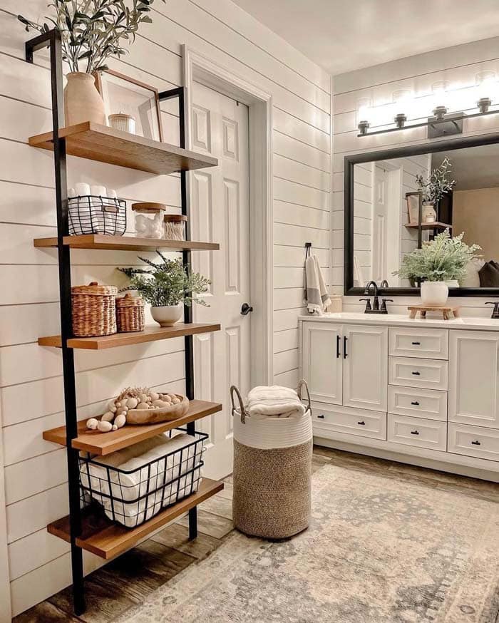 Farmhouse Ladder For Vertical Bathroom Storage