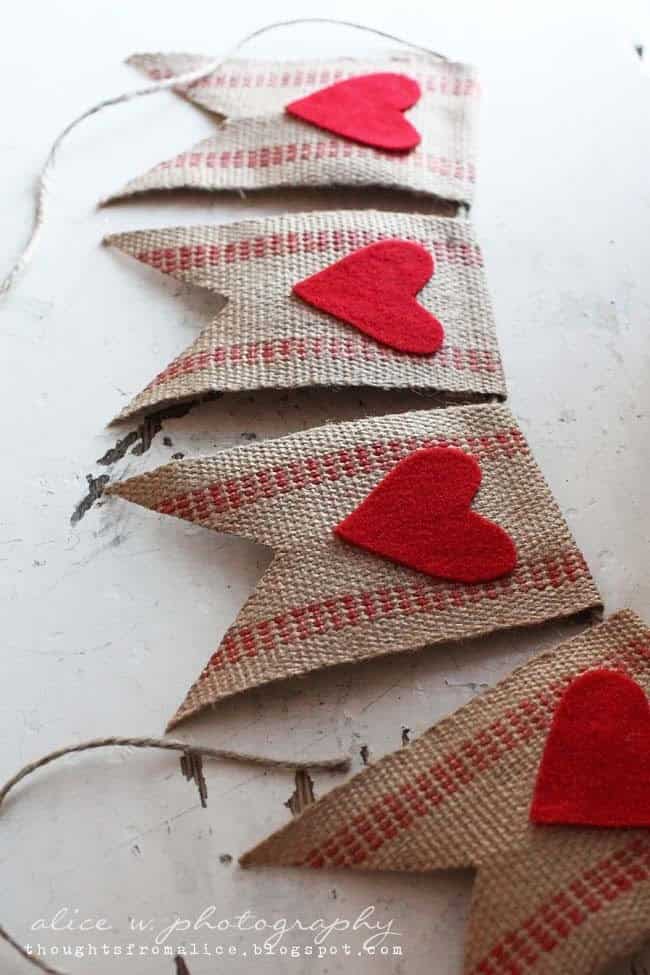 Decorate Your Mantel With a Red Heart Burlap Banner