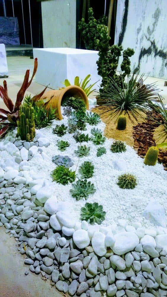 Succulent Garden Bed With Pea Gravel