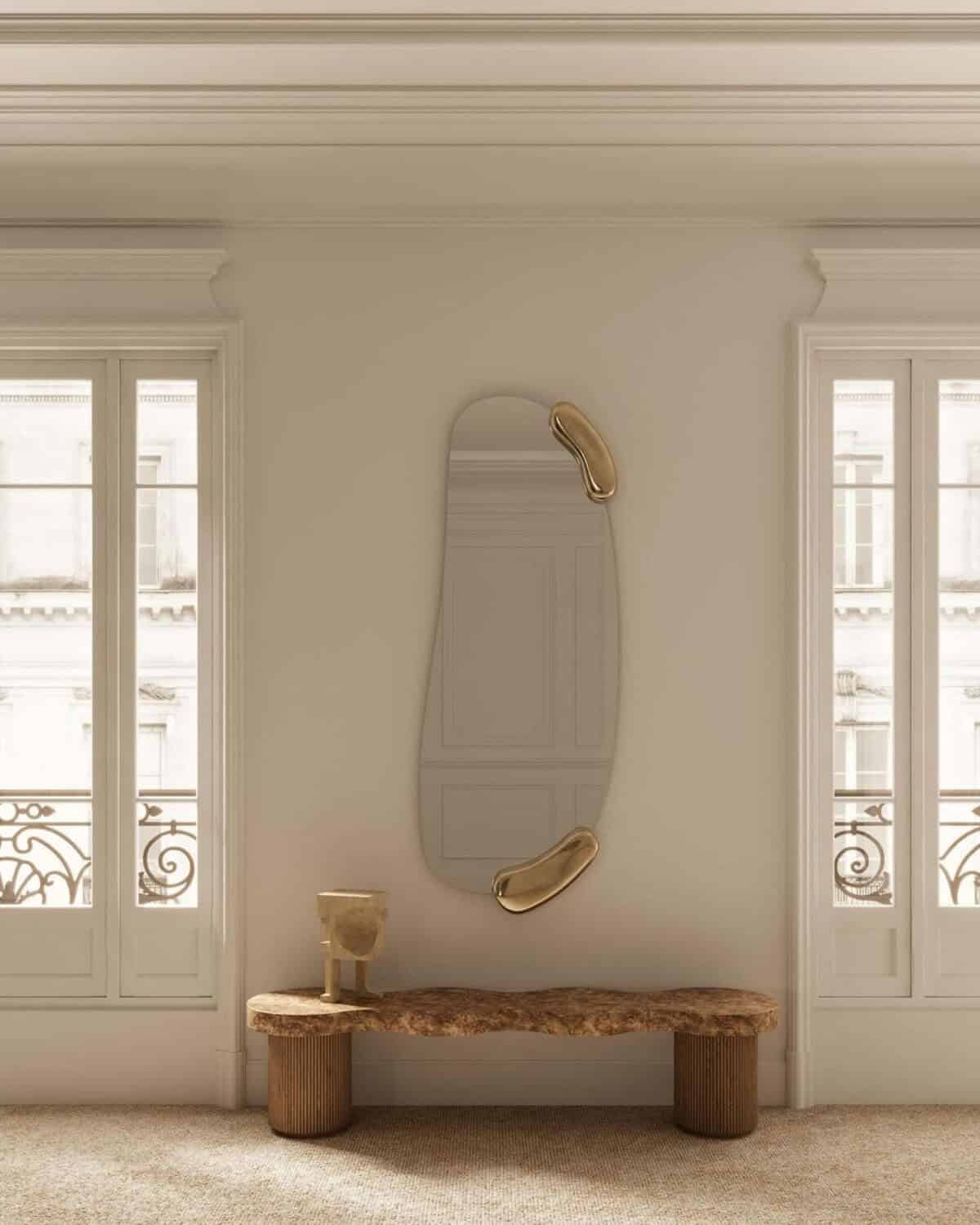 Blob Mirror With Golden Hinges