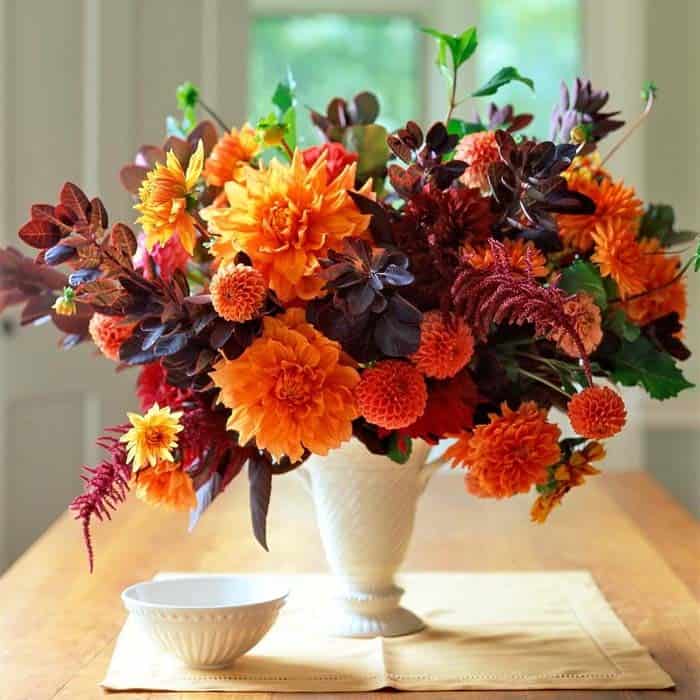 Bright Autumn Colors Stand Out in White Vase