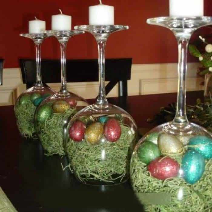 Creative Easter Tablescape Idea with Eggs and Grass