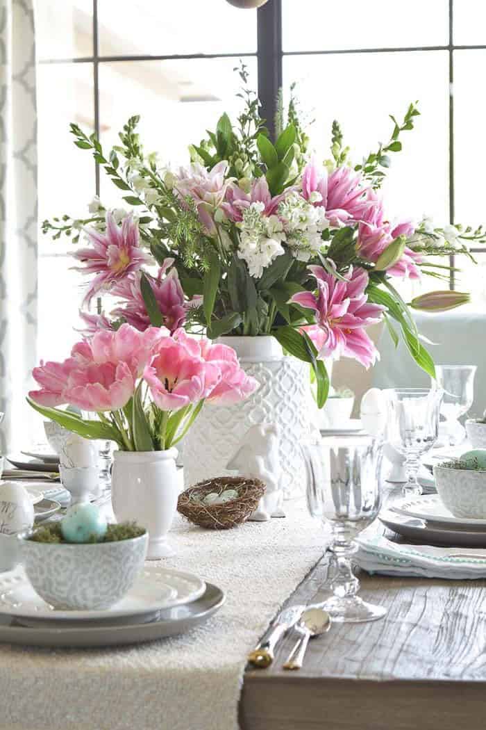 Floral Centerpiece with Moss and Eggs Accent