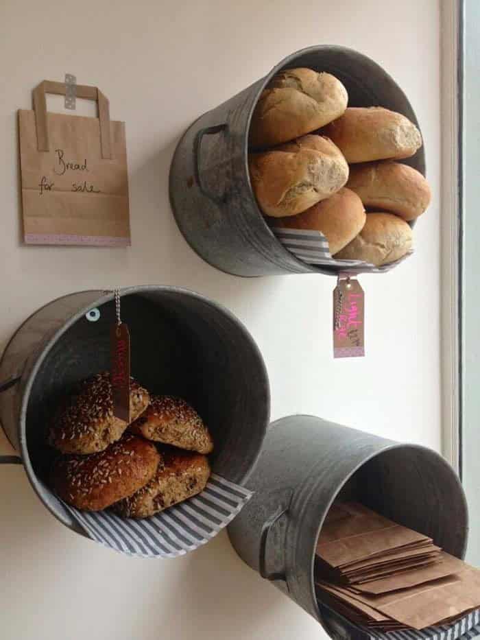 Innovative Kitchen Storage with Metal Buckets