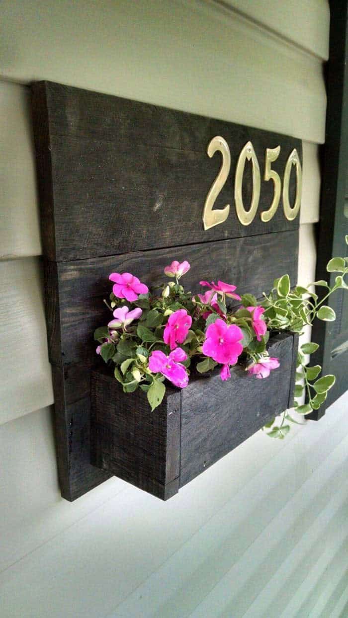 Rustic DIY Pallet House Number Display with Planter