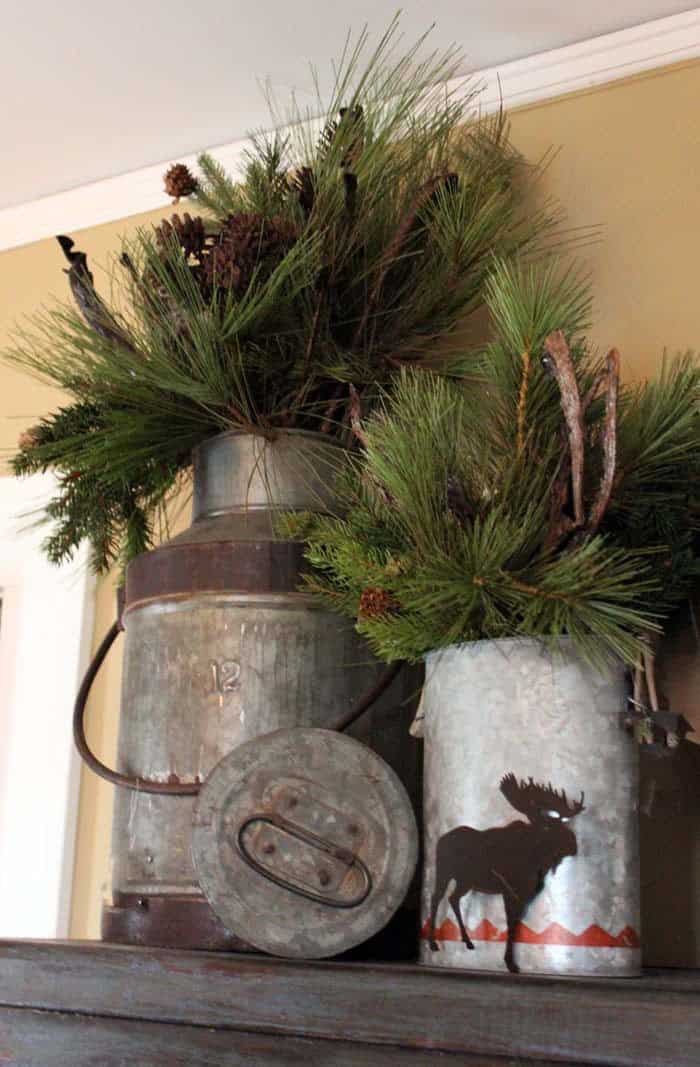 Rustic Milk Container Evergreen Display