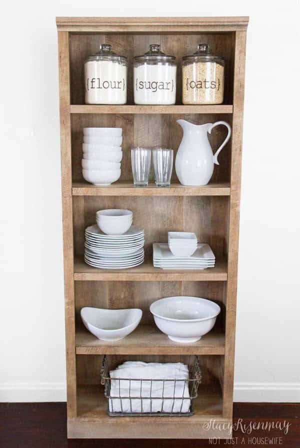 Turn Bookshelves into Extra Kitchen Storage