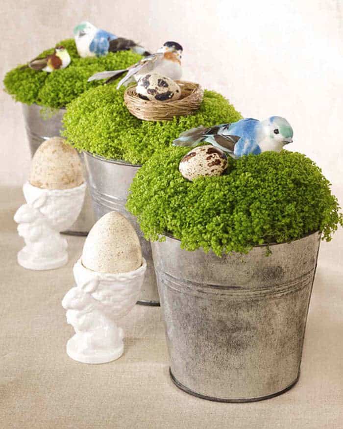 Build Lovely Bird Nests on Galvanized Metal Buckets