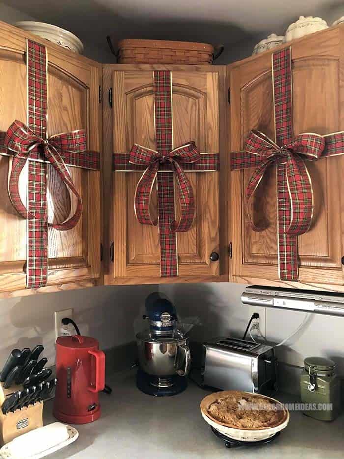 Upgrade Kitchen Cupboards with Buffalo Plaid Bows