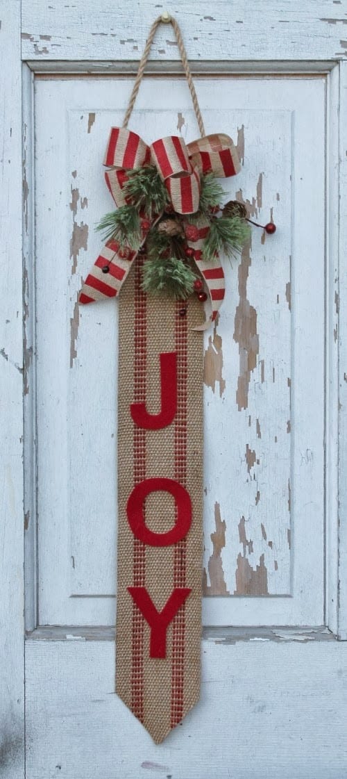 Make a Rustic Joy Sign on Your Door with Burlap Backdrop