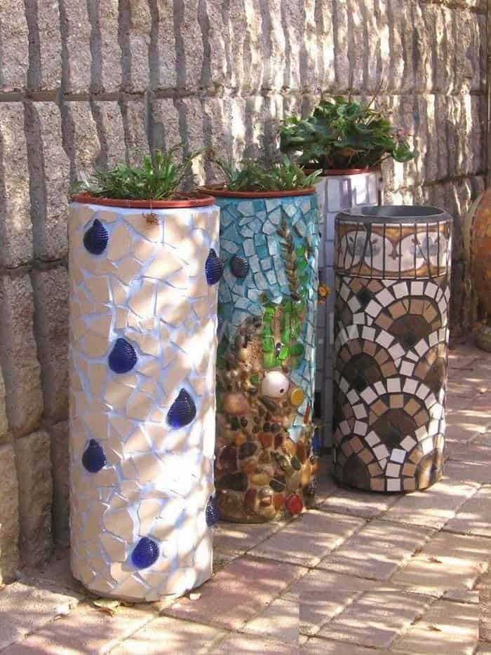 Build DIY Cylindrical Mosaic Planters