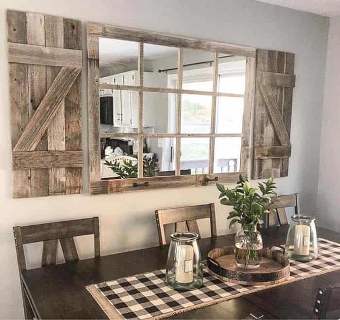 Rustic Window Lookalike Mirror With Shutters