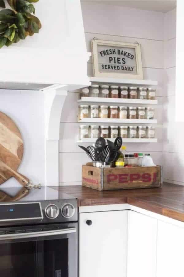 Clear Jars And Floating Shelves Add Farmhouse Style