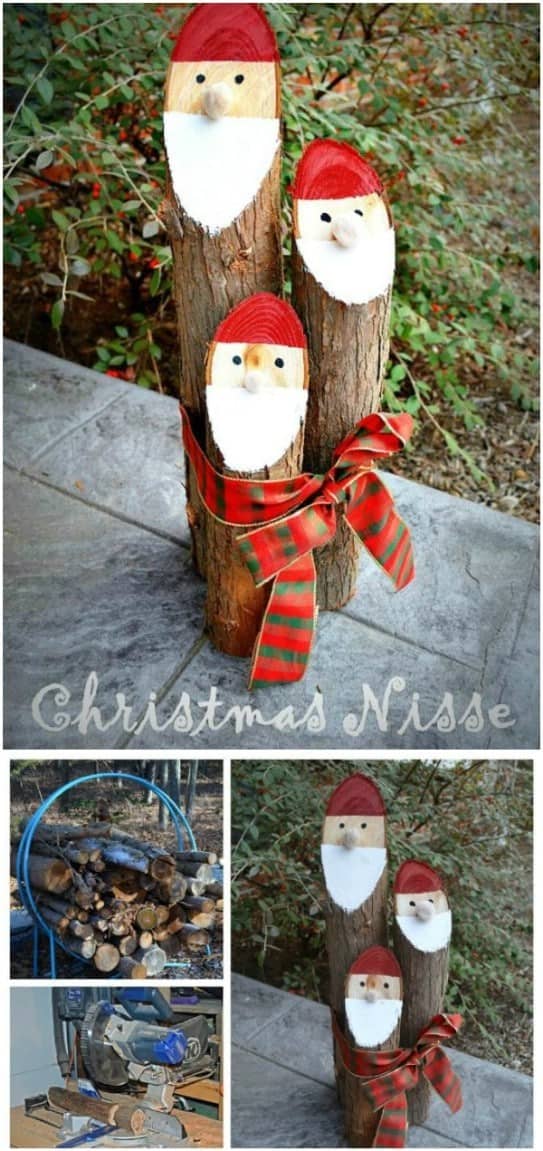 Wood Log Santa Claus Decoration