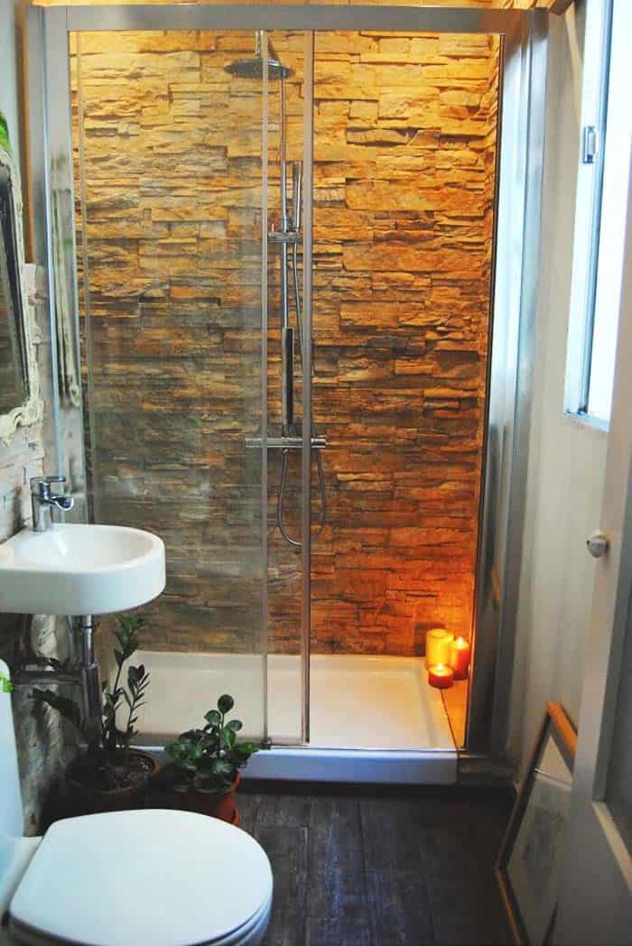 Dramatic Stone Accent Shower Wall