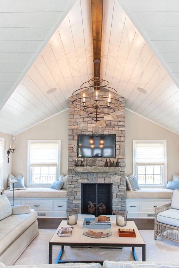 Enhance Farmhouse Vibe with a Modern Stone Fireplace