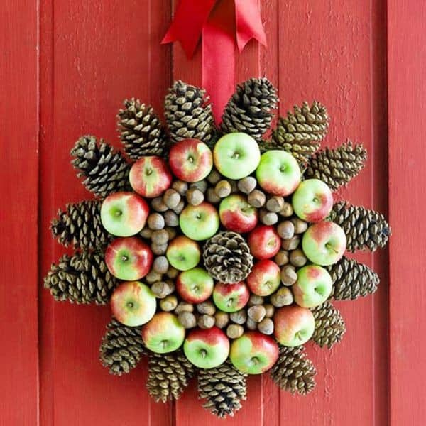 Make a Natural Rustic Wreath with Pinecones and Apples