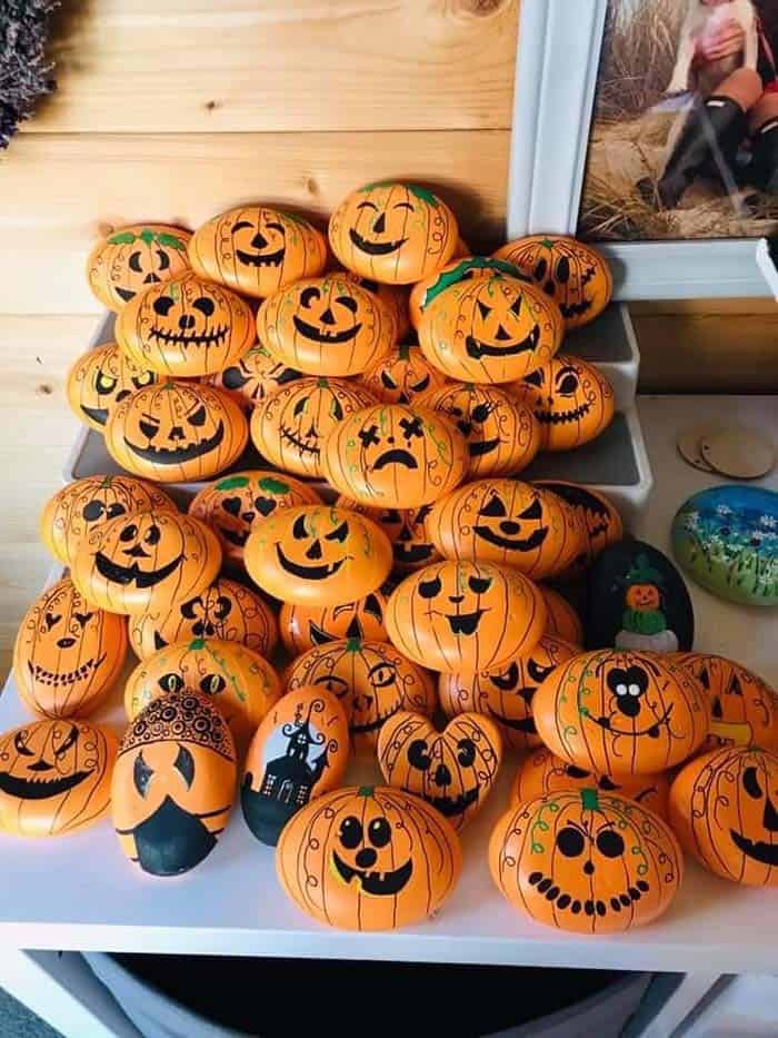 Painted Pumpkin Rock Décor