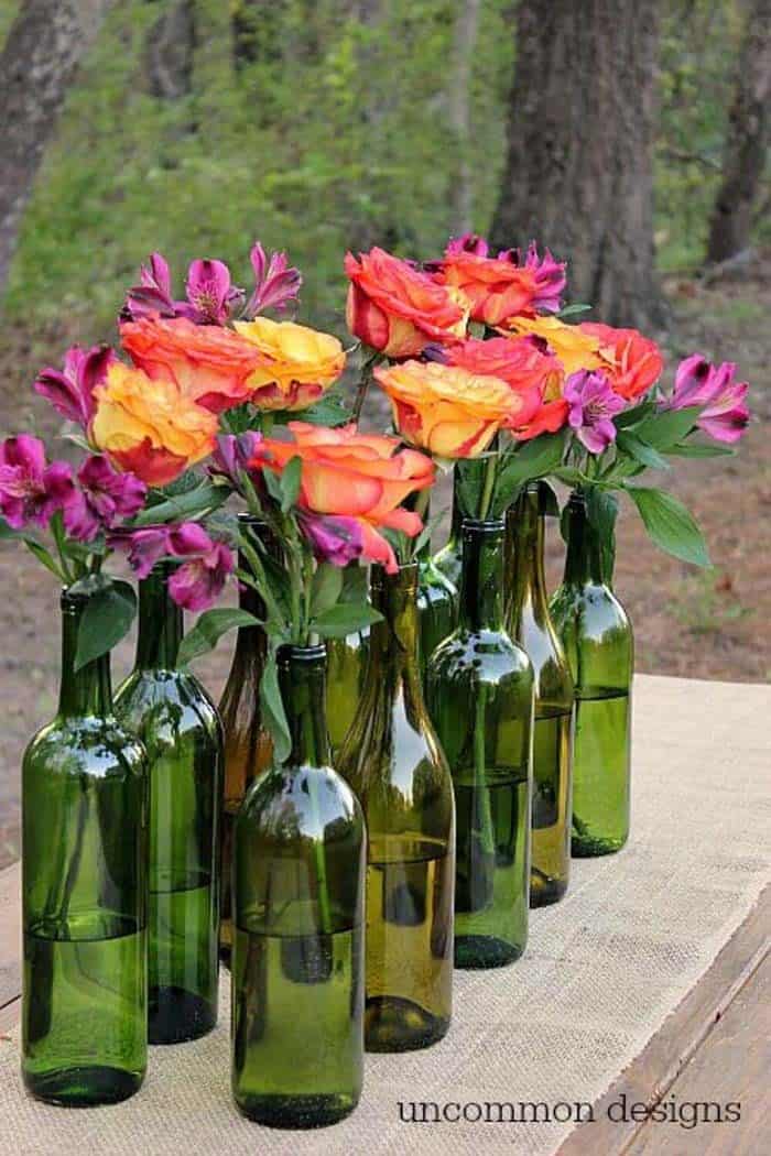 Green Bottles With Real Flowers