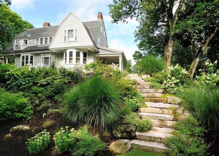 Opt for Local Plants and Stone Slabs for Your Hillside Yard