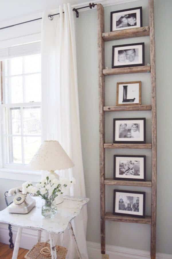 Bring Farmhouse Charm with Wooden Ladder Photo Display