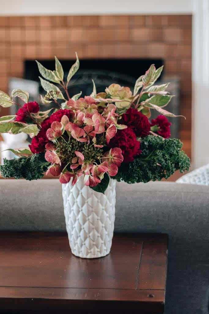 Fall Blossoms in White Textured Vase