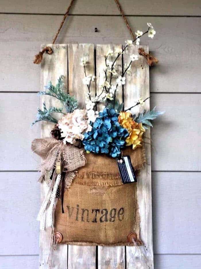 Plank Mounted Feed Sack Floral Art