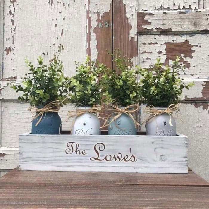 Personalized Flower Box Holds Mason Jar Vases